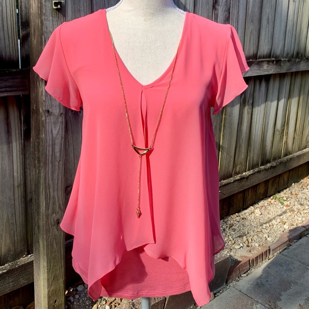 A. Byer Coral Lady's Layered Pull-On Blouse; Sz S